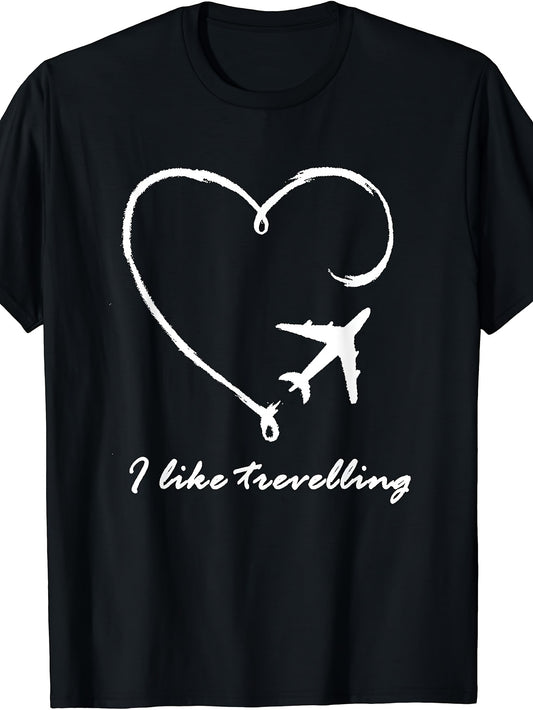 Casual Men'S And Women'S T-Shirt, I Like Traveling Airplane Heart Design, Summer Travel Vacation