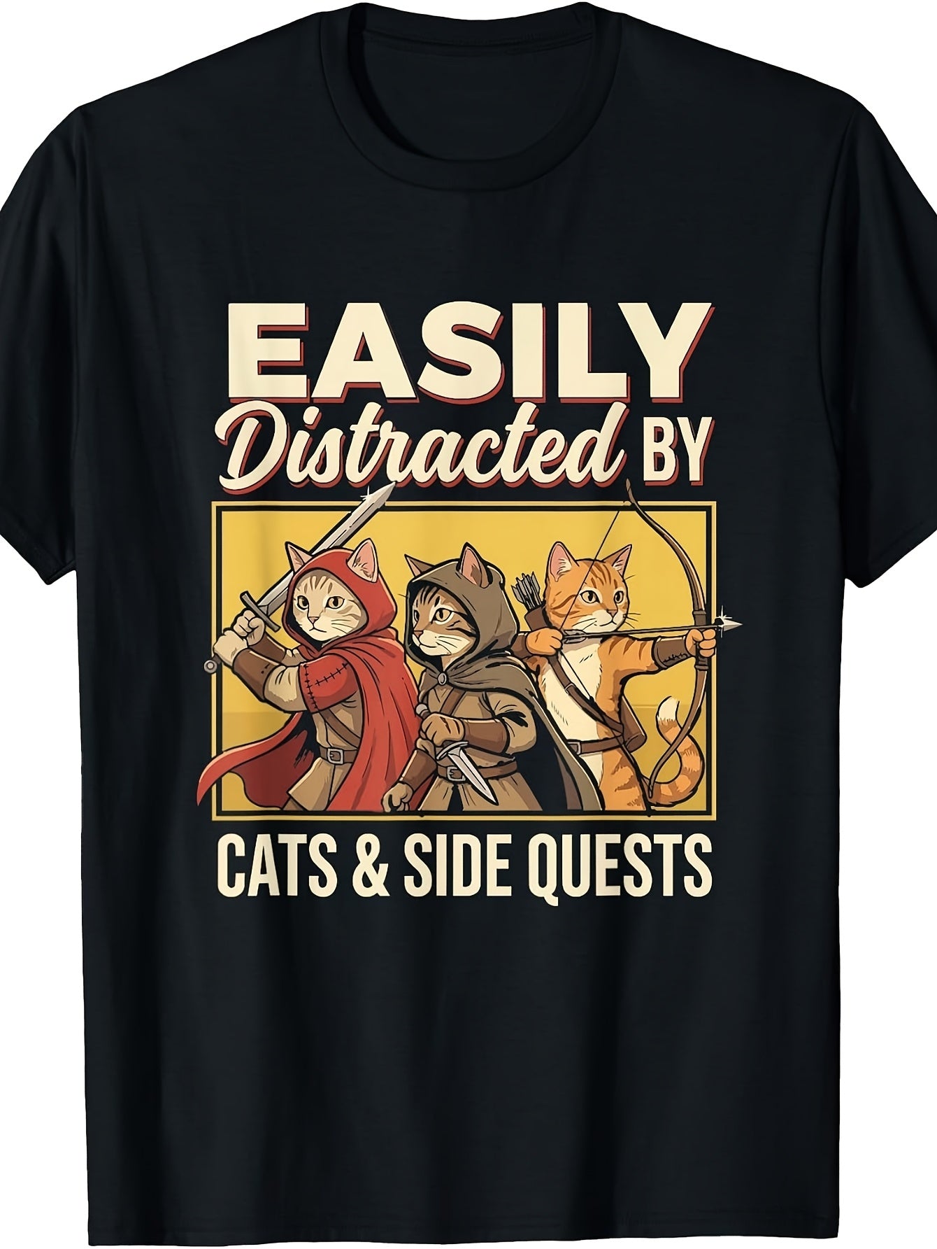 Easily Distracted by Cats Side Quests Funny Gamer Vintage T-Shirt