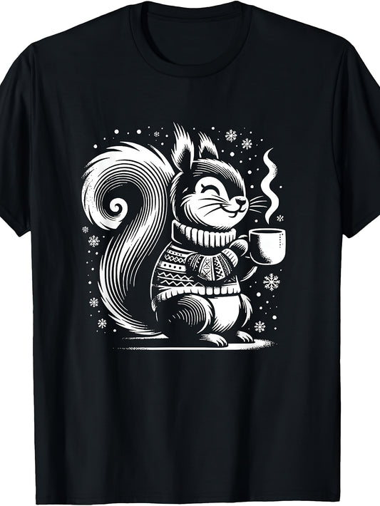Cute, Squirrel, T-Shirt, Hot Cocoa Graphic, Crewneck, Holiday Gift