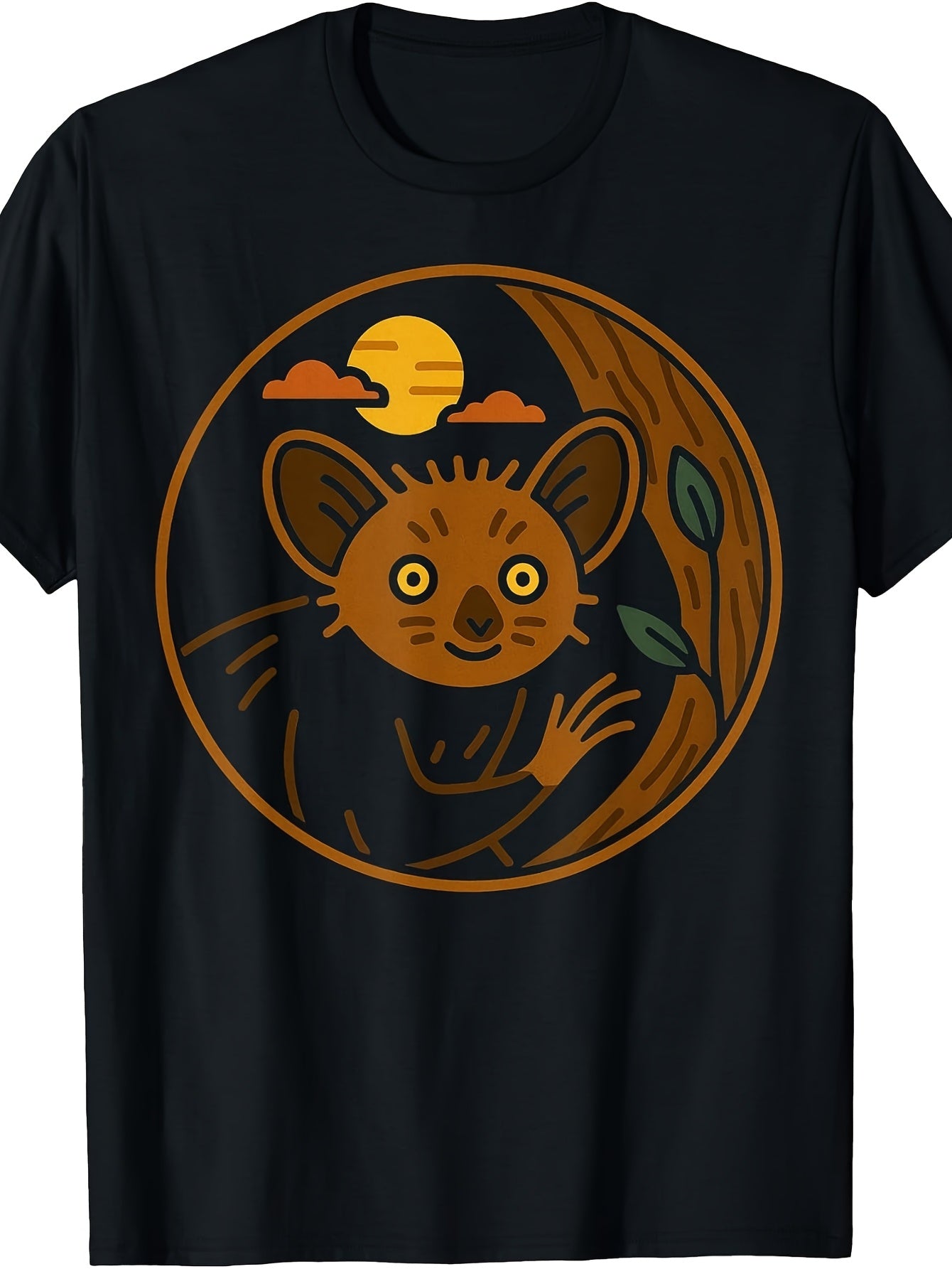 Aye-Aye Sitting on Tree with Moon, Leaves, And Night Sky T-Shirt