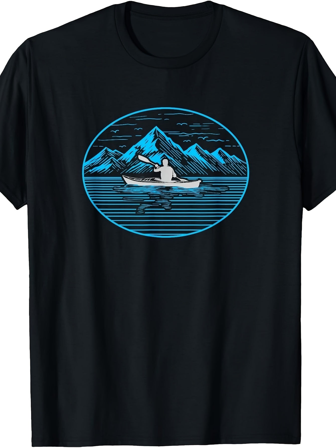 Men's & Women's Retro Vintage Kayaking T-Shirt - Suitable for Outdoor Adventure, -Season, Round Neck Regular Fit with Lake Mountain Graphic Print, Machine Washable Casual Wear for, Camping & Everyday Use