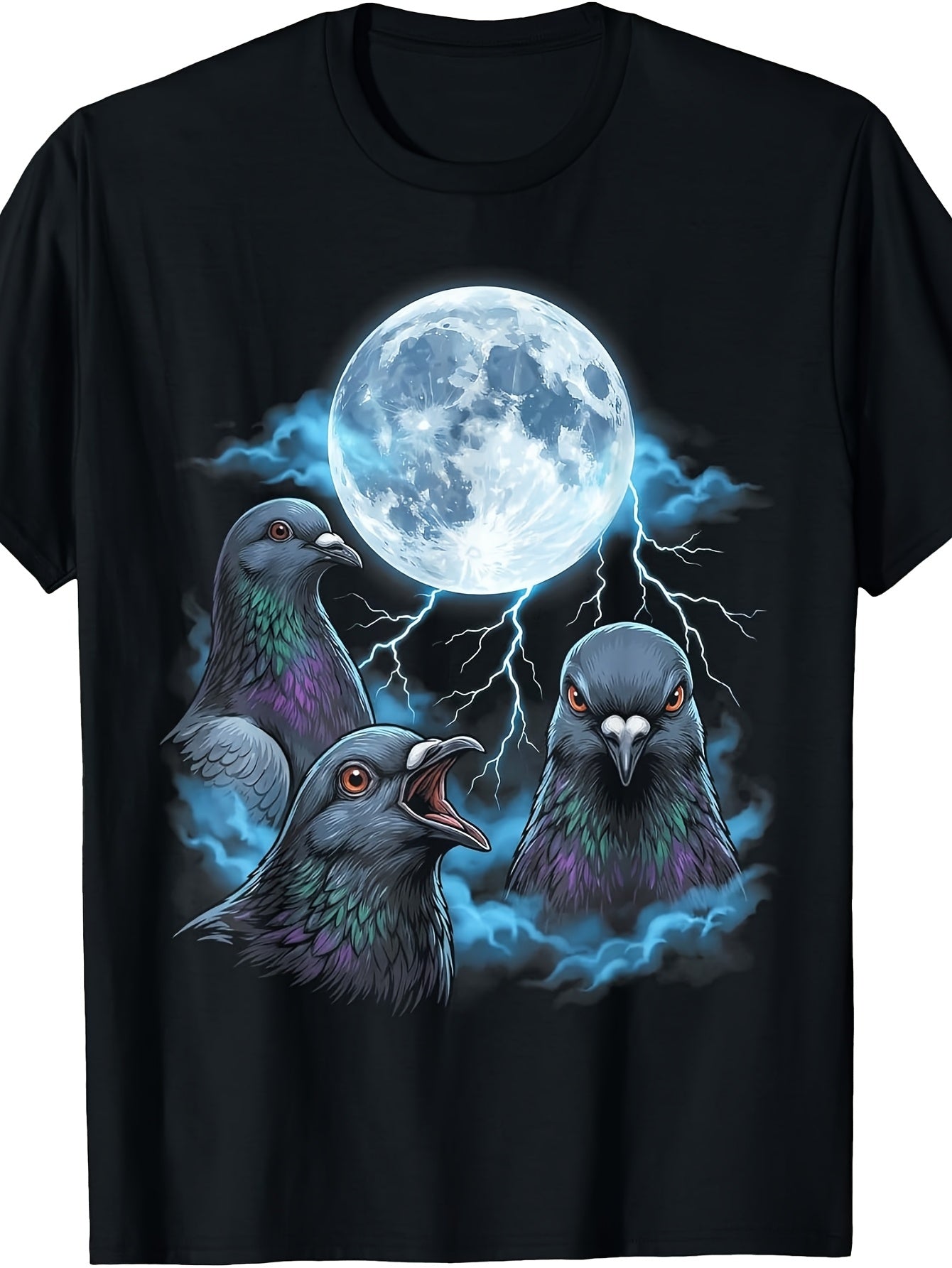 Funny Pigeon Moon Retro Birds Gothic Night Sky Humor T-Shirt